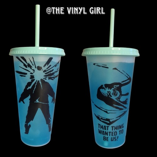 The Thing inspired double sided colour changing cup with lid and straw