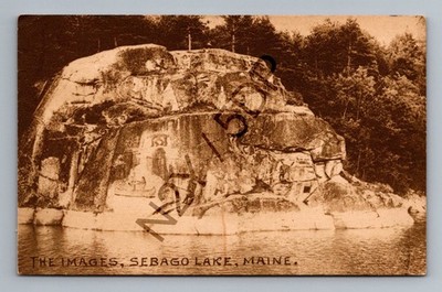 Sebago Lake Maine ''The Images'' Rock Formation Sepia Postcard c. 1907-1917