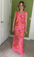 Vintage 1960s Tropical Hawaiin Floral Maxi Dress Size 12