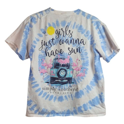 #ad #ad Simply Southern Women Tie Dye T Shirt Blue Large Girls Just Wanna Have Sun Jeep $12.00