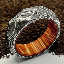Hand forged Domed shape Simple Damascus Ring men wedding ring, promise ring gift