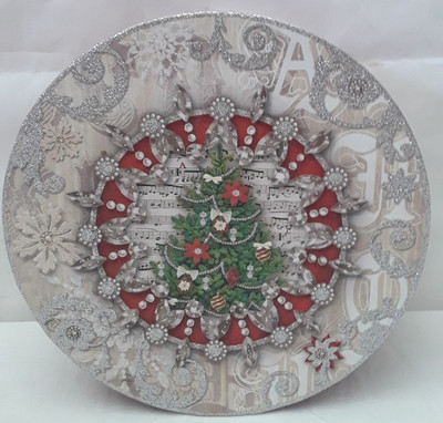 Punch Studio Keepsake Round Silver Glitter Christmas Tree Box 7.25 in