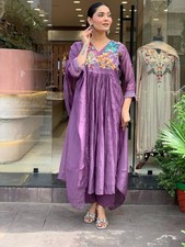 Fully Stitched Purple Kurta Palazzo With Dupatta Set, Readymade Salwar Kameez