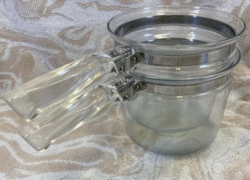 Vintage Pyrex Flameware Clear Glass Double Boiler Pots NO LID 1 1/2 Quart 6283