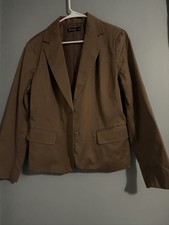 Women's Brown 2-Button Blazer Jacket Business Career Workwear