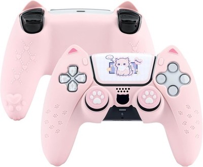 Pink Cat Paw PS5 Controller Skin Grips Set Anti-Rutsch-Silikon-Schutzhülle Case 