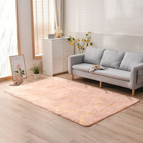 Aimuan Pink Rug Soft Gold Marble Metallic Glitter Area Rug Nursery for Prince... - 第 2/8 張圖片