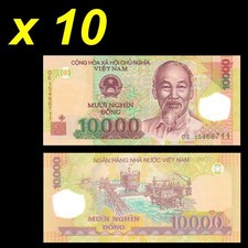 Lot of 10 Vietnamese Dong 10K 10000 Polymer Banknote in Vietnam VND UNC