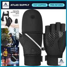 Winter Convertible Mittens Fingerless Gloves - Thermal Warm Polar Fleece for Men