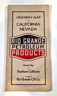 1930 RIO GRANDE OIL CO GAS STATION Road Map California Nevada SoCal Los Angeles
