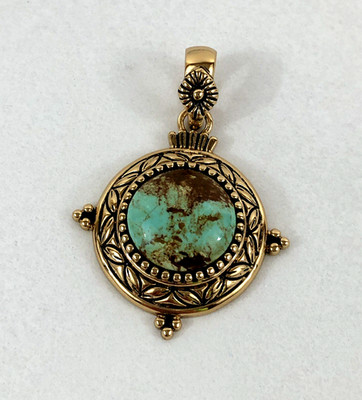 Studio Barse Thailand Turquoise & Brass Pendant w/Beading & Leaf Detail
