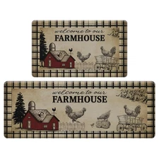 Farmhouse Kitchen Rugs and Mats Set of 2, Anti Fatigue PVC Non Slip Rugs for ...