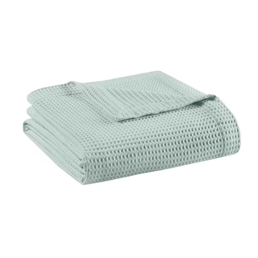Twin Waffle Weave Cotton Blanket Aqua - Beautyrest