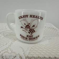 Federal Glass Mug White Excellent Enjoy Health Eat Your Honey Bee Milk Glass MCM