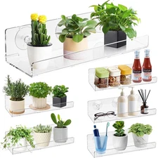 Windproof Window Plant Shelves 6 Pack - 15" Suction Cup Floating Shelf Set fo...