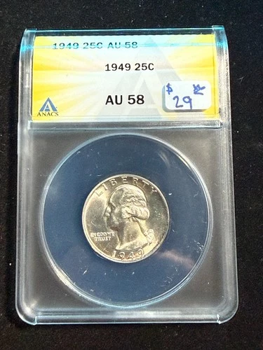 1949 WASHINGTON QUARTER ANACS AU 58