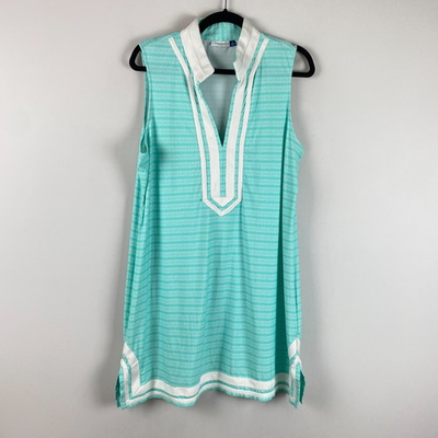 #ad #ad Cabana Life Naples Sleeveless Tunic Dress Size XL Sleeveless Slit Aqua Stripe $21.95