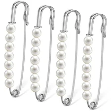 Pearl Brooch Pins for Women - Decorative Safety Pins for Clothes Hijab Sliver