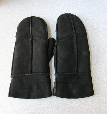 WOMENS GENUINE SHEEPSKIN FUR & LEATHER MITTENS SZ MEDIUM BLACK
