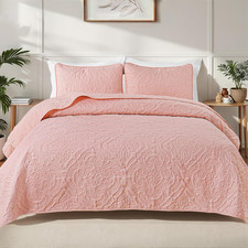 Quilts Queen Size Bedding Set with 2 Pillow Shams, Lightweight Blush Pink Full Q