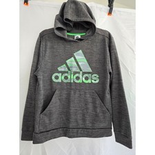 Kids Adidas Gray Heathered Hoodie Pullover Green Logo Size XL TG EG 18 20