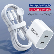 3 in 1 For iPhone Apple Watch Magnetic Fast Charger Type USB C Cable 40W PD Cube