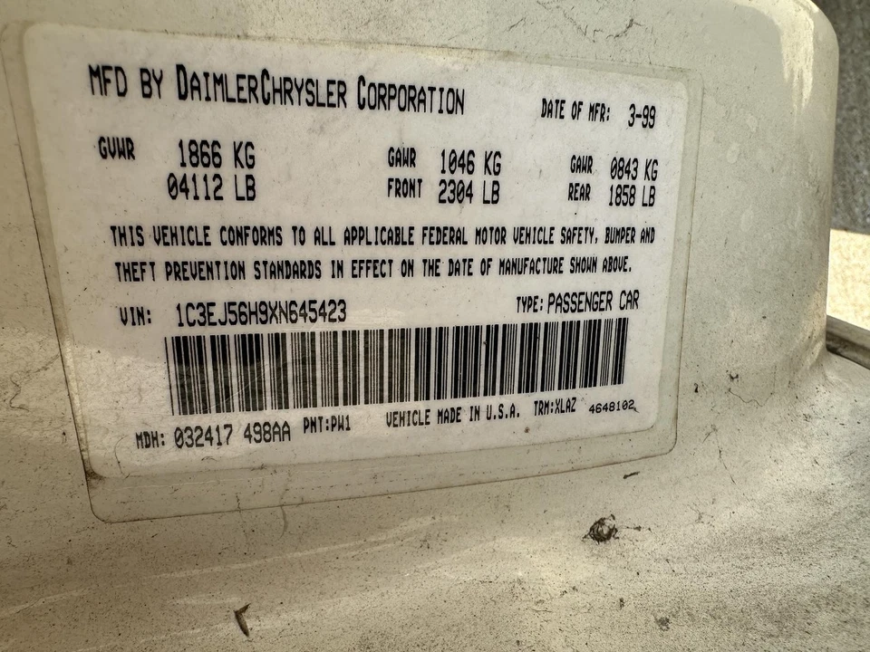Conjunto completo de motor usado se adapta a: Chrysler Cirrus 1999 6-153 2,5 L VIN H 8º di Foto 2 de 4