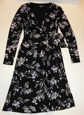 Lauren Ralph Lauren Floral Wrap Dress Womens 2 Black Purple Long Sleeve