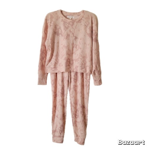 Pink Rose Pajama Set Womens L Large Pink Long Sleeve Top Pant Bottoms