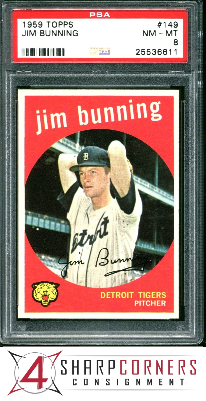 1959 TOPPS #149 JIM BUNNING TIGERS HOF PSA 8