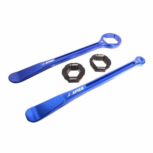 APICO TYRE LEVER & WRENCH SET 10 13 22 27 32 MM ALLOY BLUE MOTOCROSS