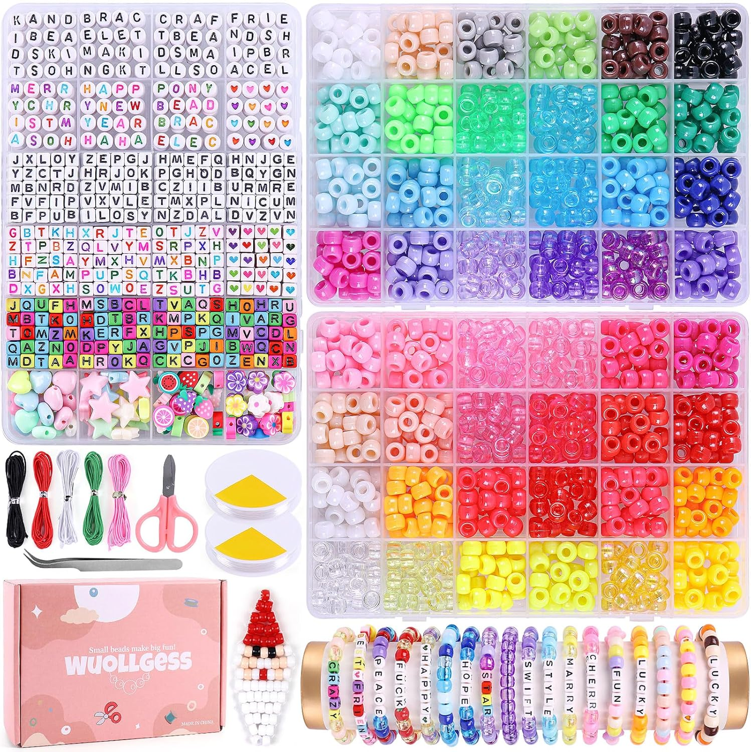 3000 Pcs 48-Color Rainbow Pony Beads for Bracelet Making Kit - 3 Boxes Kandi Beads