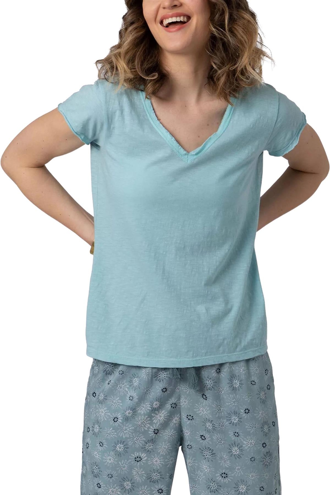 MISTRAL Ladies Aqua Organic Cotton VNeck T Shirt Marl Jersey fabric eBay