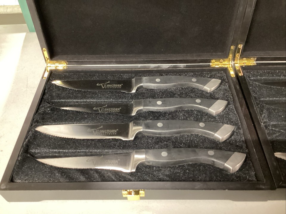 Longhorn Steakhouse Steak Knives, 2 Sets of 4 with Wooden Cases (8