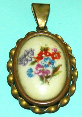 Pendentif vintage émail de Limoges en or jaune | Galerie Pénélope