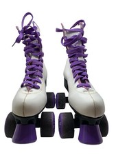 Vintage 80s Seneca Rink Master Roller Skates Womens Size 8 White Purple 7040N