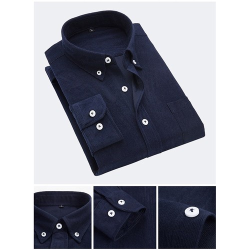 Camisa de pana vintage para hombre manga larga cuello abotonado para el torso retro informal - Imagen 11 de 12