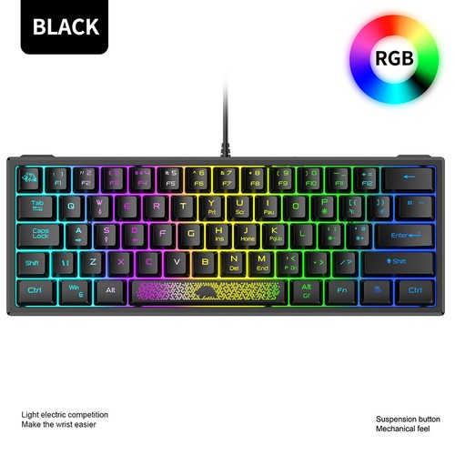 K61 RGB Wired Keyboard 60 Percent 62 Keys Ergonomic Gaming Keyboard (Black) - Picture 8 of 8