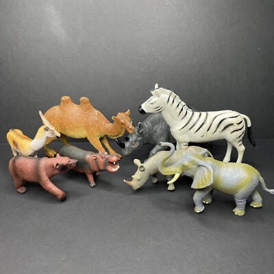 Lot Of 8 Vintage 1980s Safari Animals PVC African Plains Action
