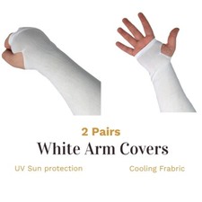 2 Pairs White Arm Covers Sleeve Cooling Outdoor Sport UV Protection Men Women