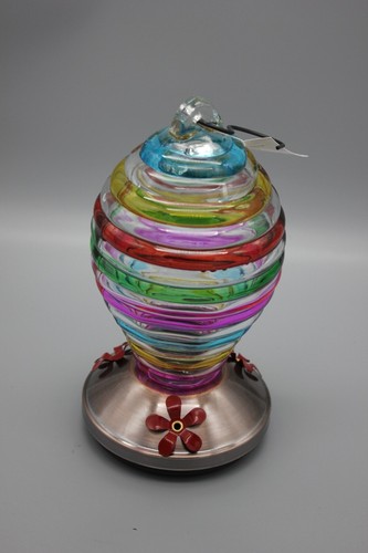 Glass Balloon Hummingbird Feeder Multicolor Stripe Patio Lawn Garden Outdoor - Picture 4 of 4