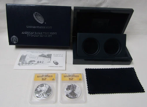 2013-W SILVER AMERICAN EAGLE WEST POINT 2 COIN SILVER SET ANACS 70