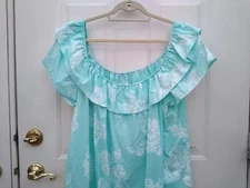 Kole Kole size XL Aqua White Floral Dress off shoulder Hawaiian USA Aloha Midi