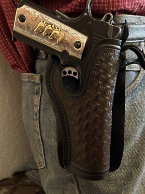 Western Holster Basketweave FITS Colt Kimber Ruger RIA ATI Model 1911 Dark Brown