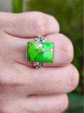 Green Copper Turquoise Gemstone Ring-925Sterling Silver-Handmade Ring-Women Ring