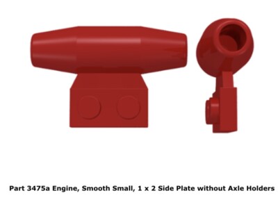 LEGO 1x 3475a Red Engine, Smooth Small 1 x 2 Side Plate w/o Axel Holders