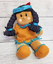 Vintage Gibson Greetings Plush Indian Girl Doll 1995 Black Yarn Hair Braids 16  