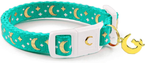 Cat Collars, Gold Moons and Stars Cat Collar, Safety Breakaway Cat Collar, Glow  - Picture 1 of 7