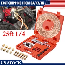 Brake Line Pipe Repair Kit 25ft 1/4 Copper Pipe Flaring Tool w/ 20 Nuts Fittings