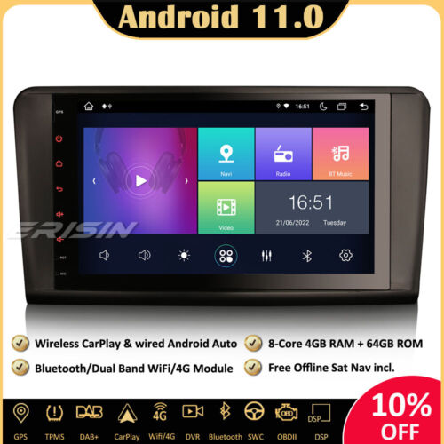 9" DAB+ Android 11 Autoradio GPS for Mercedes GL/ML-Class W164 X164 CarPlay 64GB - Bild 1 von 13